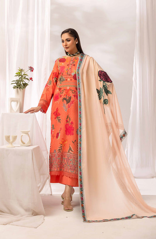 Mayanaz by Al Karim Printed & Embroidered Lawn Unstitched 3 Piece Suit - MN-06 - AK26MYN - Orange - Summer Collection