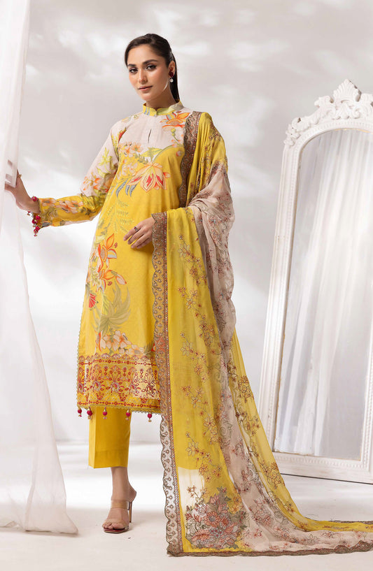 Mayanaz by Al Karim Printed & Embroidered Lawn Unstitched 3 Piece Suit - MN-04 - AK26MYN - Yellow - Summer Collection