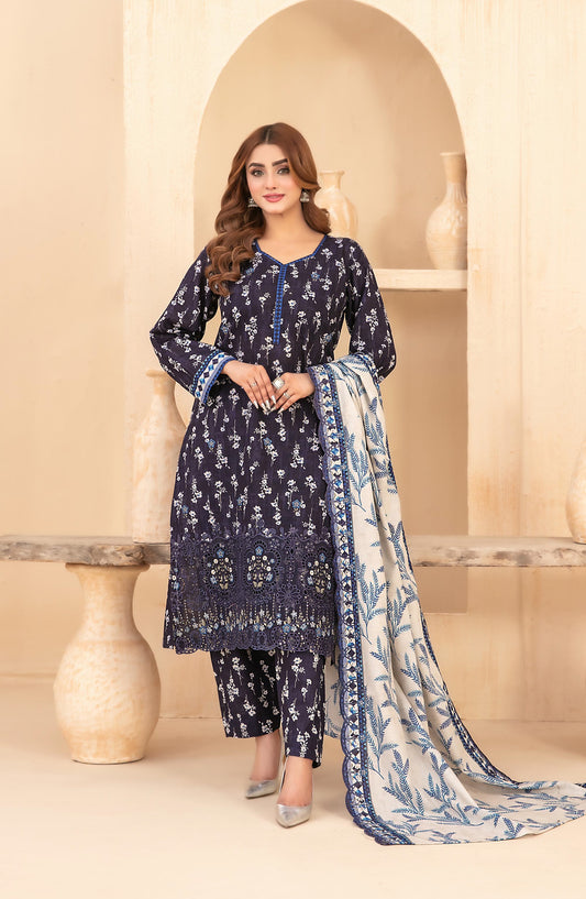 Mayesha by Tawakkal Fabrics Embroidered Khaddar Unstitched 3 Piece Suit - D-5101 - TF25MESH - Blue - Winter Collection