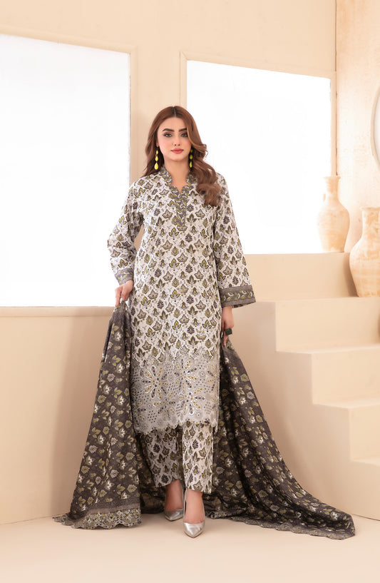 Mayesha by Tawakkal Fabrics Embroidered Khaddar Unstitched 3 Piece Suit - D-5093 - TF25MESH - Off White - Winter Collection