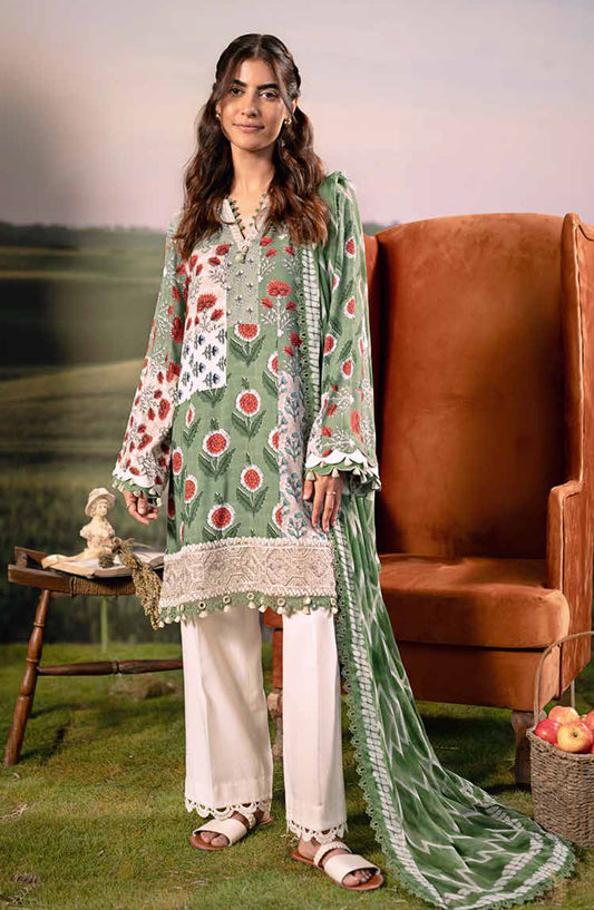 Mbasic Fall Comes Home Embroidered Arabic Lawn Unstitched 3 Piece Suit - 02-B - MB25FALL - Green - Pre-Fall Collection