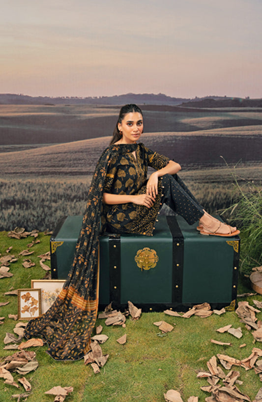 Mbasic Fall Comes Home Embroidered Arabic Lawn Unstitched 3 Piece Suit - 03-B - MB25FALL - Black - Pre-Fall Collection
