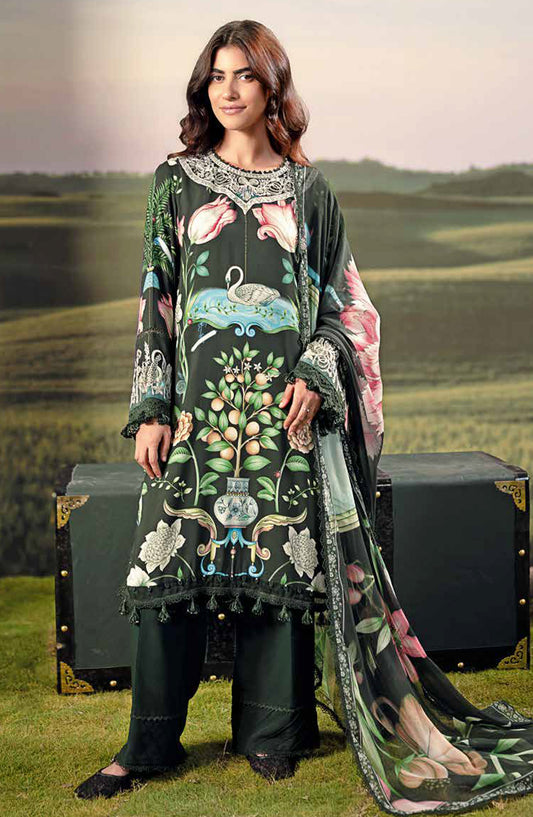Mbasic Fall Comes Home Embroidered Arabic Lawn Unstitched 3 Piece Suit - 04-A - MB25FALL - Black - Pre-Fall Collection
