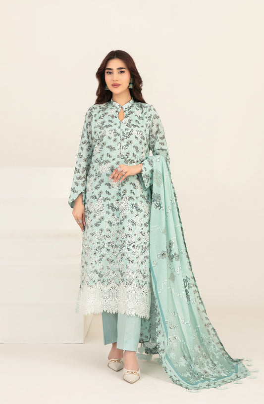 Meem by Tawakkal Fabrics Embroidered Lawn Unstitched 3 Piece Suit - D-3865 - TF26MEM - Ferozi - Summer Collection