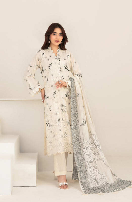Meem by Tawakkal Fabrics Embroidered Lawn Unstitched 3 Piece Suit - D-3857 - TF26MEM - Off White - Summer Collection