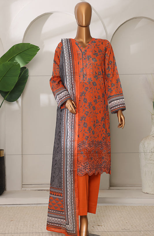 Meenakari by HZ Textiles Embroidered Shamray Cotton Unstitched 3 Piece Suit - MSC-906 - HZ26MEEN - Rust - Mid Summer Collection