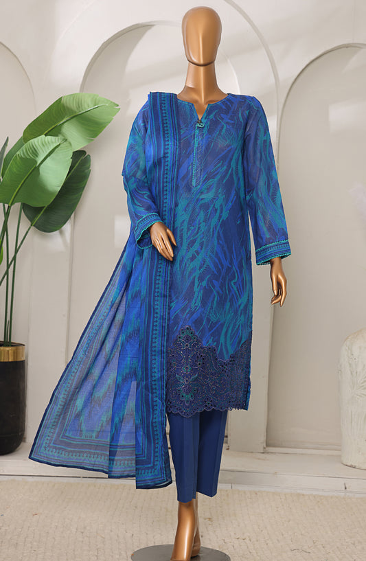 Meenakari by HZ Textiles Embroidered Shamray Cotton Unstitched 3 Piece Suit - MSC-910 - HZ26MEEN - Blue - Mid Summer Collection