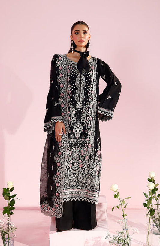 Meeral by Saad Shaikh Embroidered Unstitched 3 Piece Suit - Margaret - SSH26TR - Black - Eid Collection