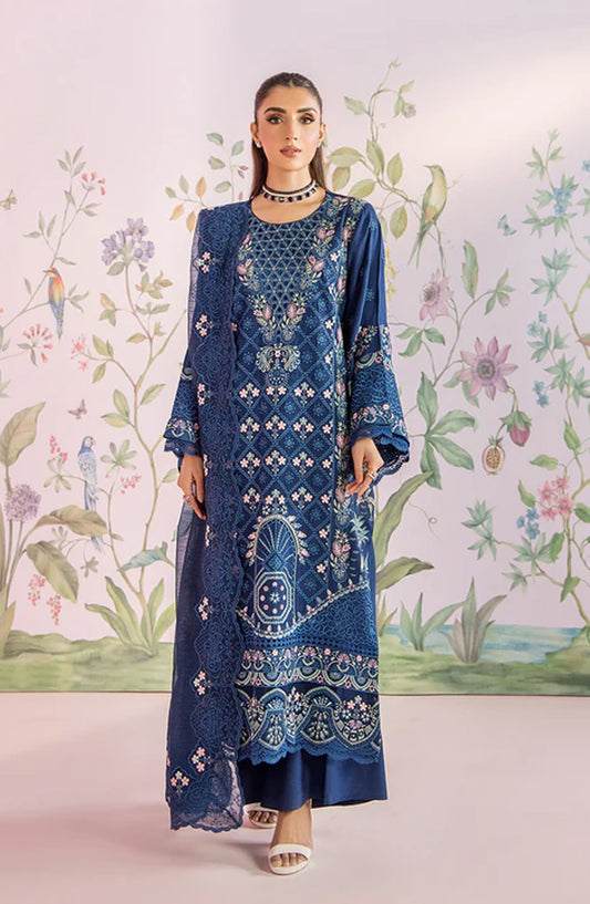 Meeral by Saad Shaikh Embroidered Unstitched 3 Piece Suit - Eliza - SSH26TR - Blue - Eid Collection