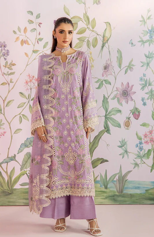 Meeral by Saad Shaikh Embroidered Unstitched 3 Piece Suit - Elanora - SSH26TR - Purple - Eid Collection