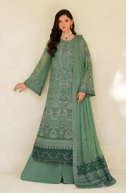 Meesa by Zarif Exclusive Embroidered Chiffon Unstitched 3 Piece Suit - Jiroon - ZRF25MSA - Green - Luxury Formals Collection