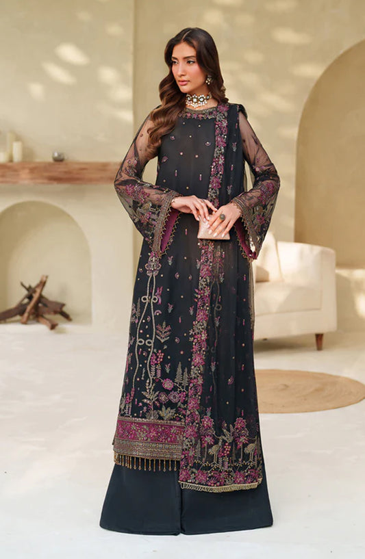 Meesa by Zarif Exclusive Embroidered Net Unstitched 3 Piece Suit - Jemiha - ZRF25MSA - Black - Luxury Formals Collection