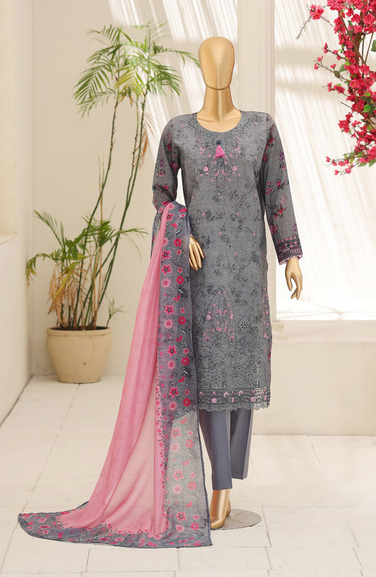 Mehak by HZ Embroidered Lawn Unstitched 3 Piece Suit - D-01 - HZ26MKI - Grey - Summer Collection
