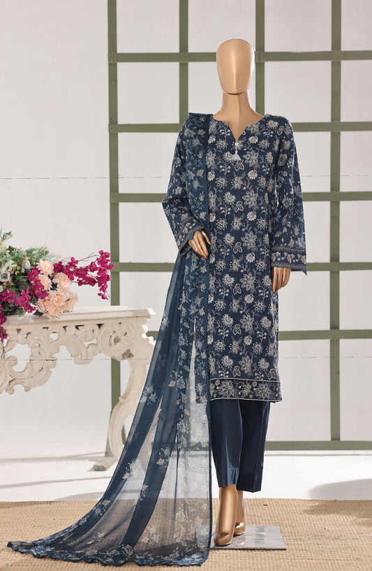 Mehak by HZ Textile Embroidered Lawn Unstitched 3 Piece Suit - D-07 - HZ26MBR - Blue - Summer Collection