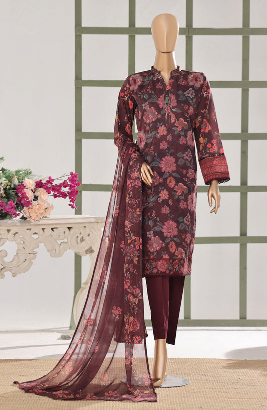 Mehak by HZ Textile Embroidered Lawn Unstitched 3 Piece Suit - D-06 - HZ26MBR - Maroon - Summer Collection