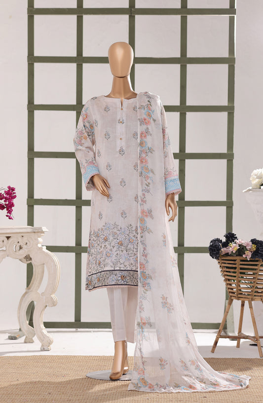Mehak by HZ Textile Embroidered Lawn Unstitched 3 Piece Suit - D-04 - HZ26MBR - White - Summer Collection