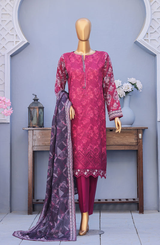 Mehak by HZ Textiles Embroidered Cross Slub Unstitched 3 Piece Suit - MCE-3051 - HZ26MHK - Pink - Summer Collection