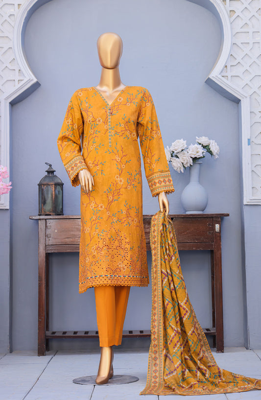 Mehak by HZ Textiles Embroidered Cross Slub Unstitched 3 Piece Suit - MCE-3045 - HZ26MHK - Mustard - Summer Collection