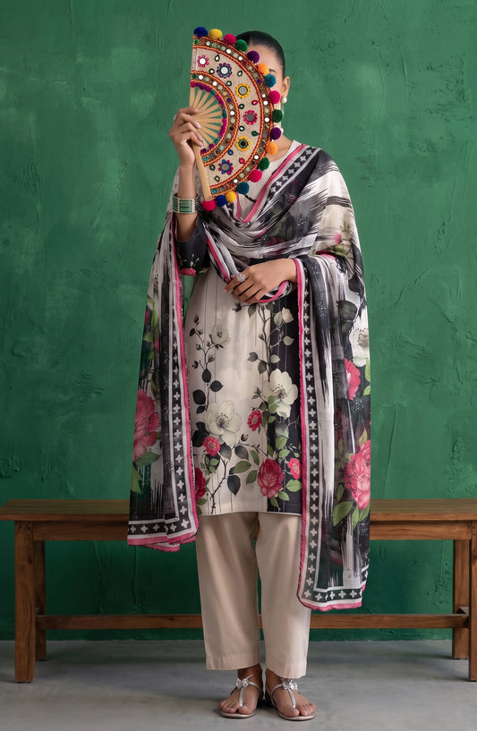 Mehar by Amna Khadija Embroidered Cotton Stitched 3 Piece Suit - AKM-08 - AM26MHER - White - Summer Collection