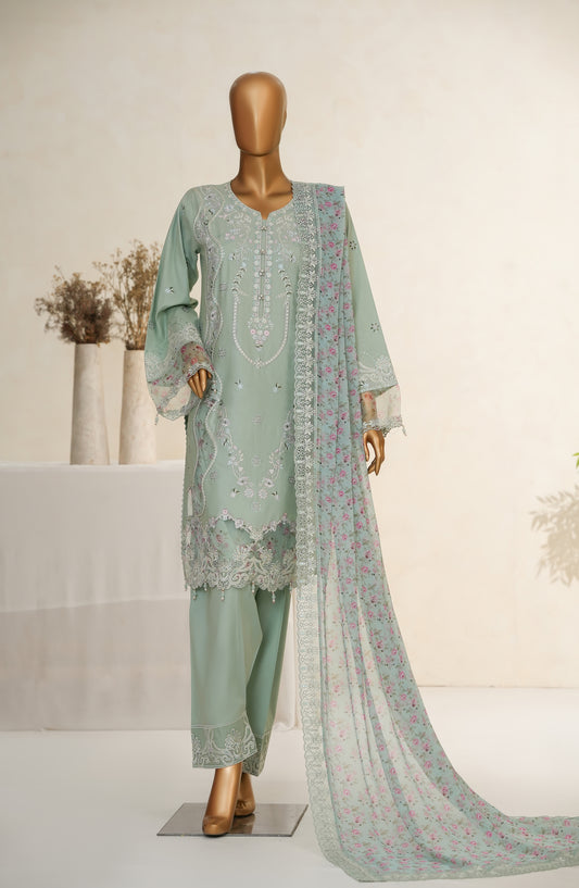 Meher by Maria Fabrics Embroidered Cotton Stitched 3 Piece Suit - 01 Sohana - MRF25MHR - Green - Formals Collection