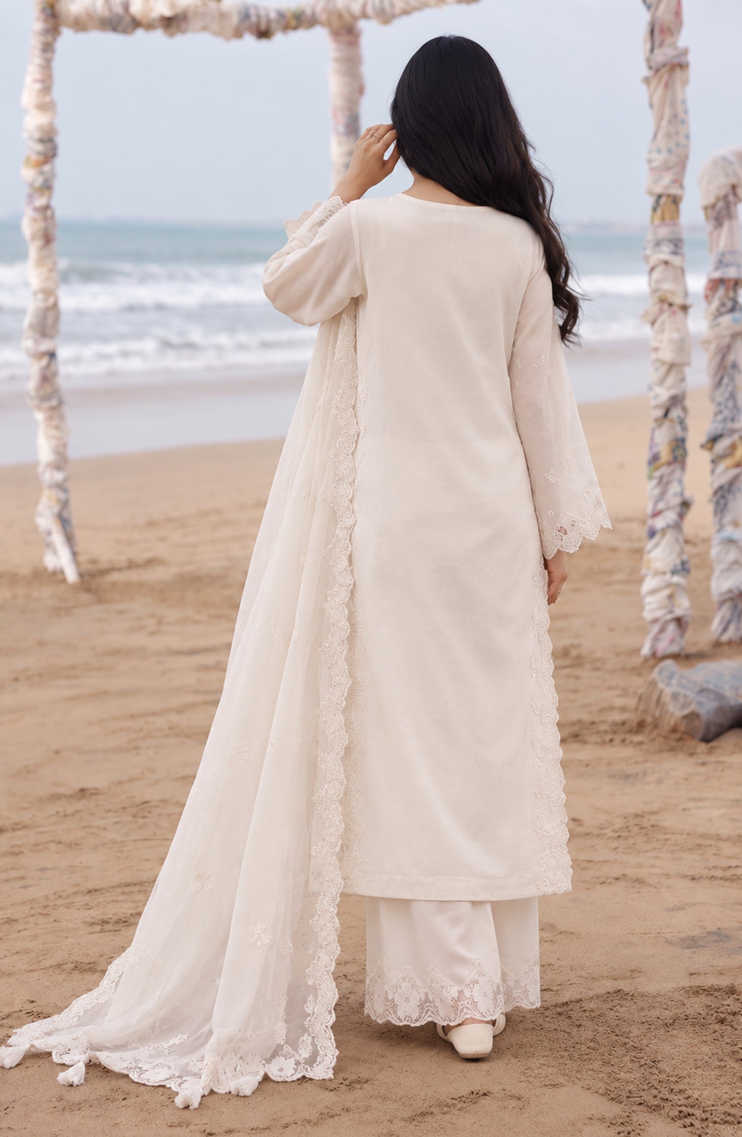 Mehfil by Amna Khadija Embroidered Cotton Stitched 3 Piece Suit - AKM-02 - AM26MFL - White - Luxe Collection