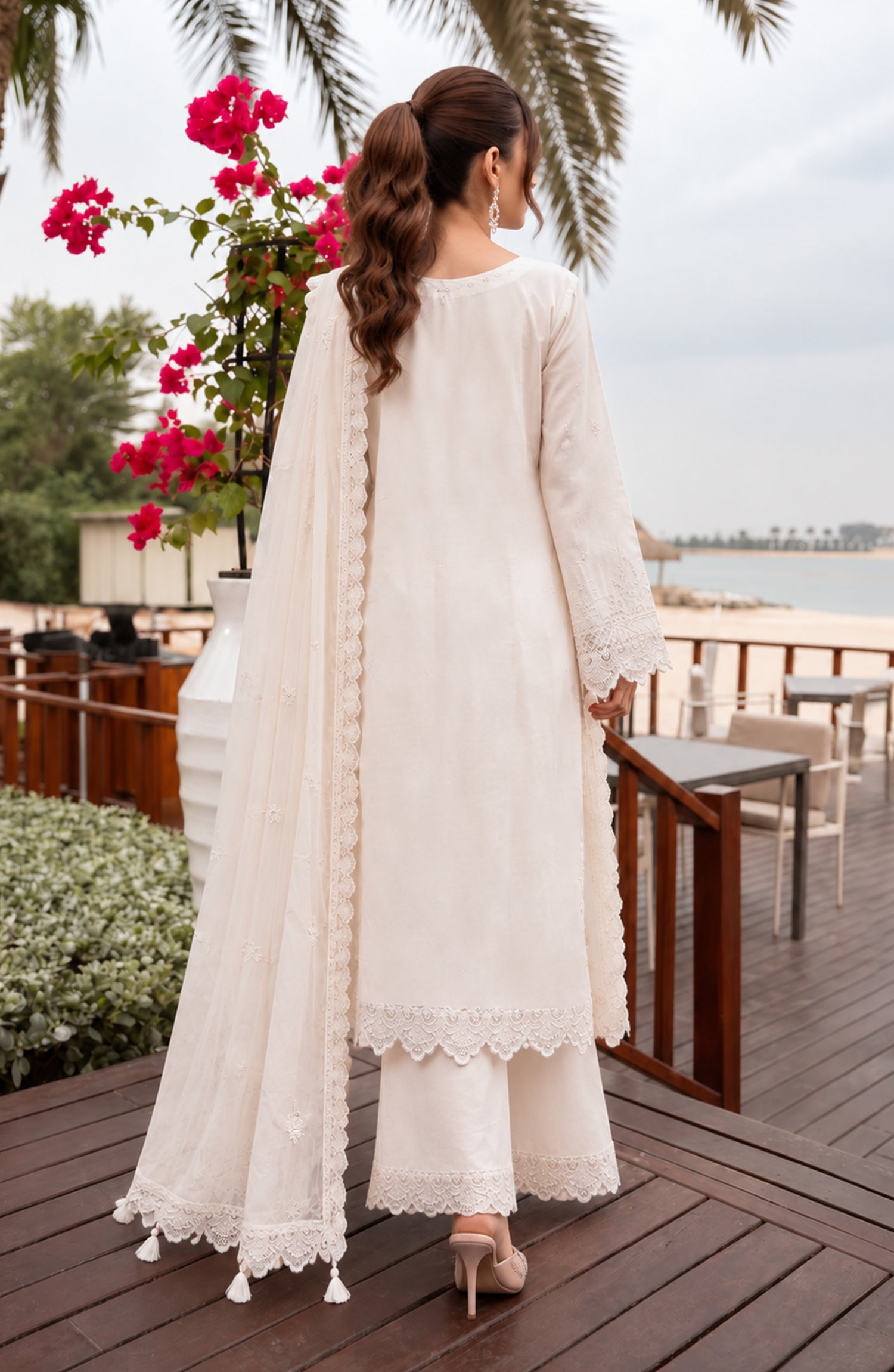 Mehfil by Amna Khadija Embroidered Cotton Stitched 3 Piece Suit - AKM-04 - AM26MFL - White - Luxe Collection