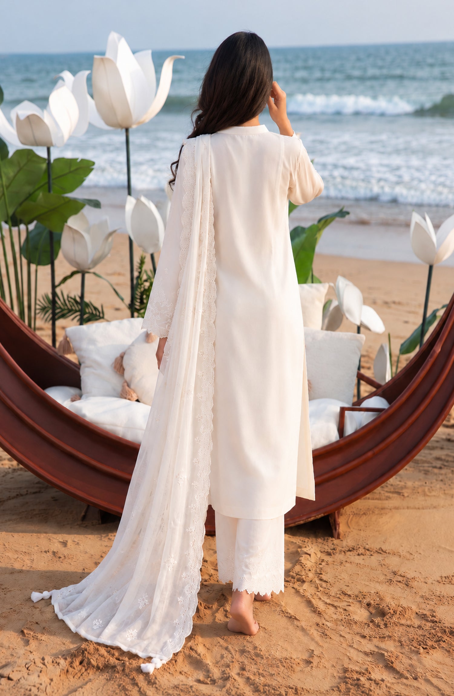 Mehfil by Amna Khadija Embroidered Cotton Stitched 3 Piece Suit - AKM-05 - AM26MFL - White - Luxe Collection
