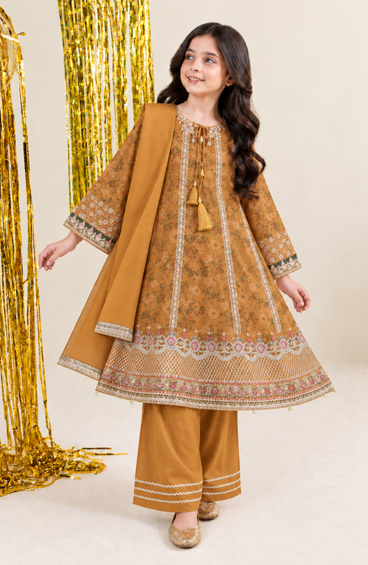 Mehfil by Amna Khadija Embroidered Organza Stitched 3 Piece Suit - AKM-01 - AM26MHL - Rust - Girls Collection
