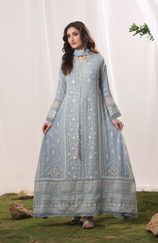 Mehrab by Guzel Luxury Embroidered Chiffon Stitched 3 Piece Suit - Narmeen - GUZ26MRH - Blue - Festive Collection