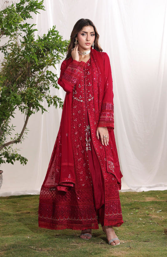 Mehrab by Guzel Luxury Embroidered Chiffon Stitched 3 Piece Suit - Zohra - GUZ26MRH - Red - Festive Collection