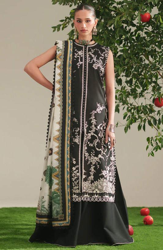 Mehroze by Bin Ilyas Embroidered Lawn Unstitched 3 Piece Suit - D-762 - BL26MHRE - Black - Summer Collection