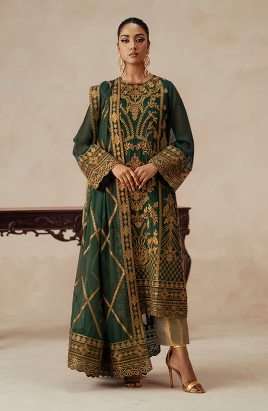 Mehrun by Freesia Luxury Embroidered Chiffon Unstitched 3 Piece Suit - JASMINE - FSU5618 - FS25MHR - Green - Formals Collection