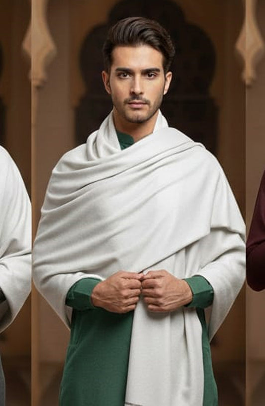 Synthetic Pashmina Wool Shawl for Men - SNT25SH White - Winter Collection