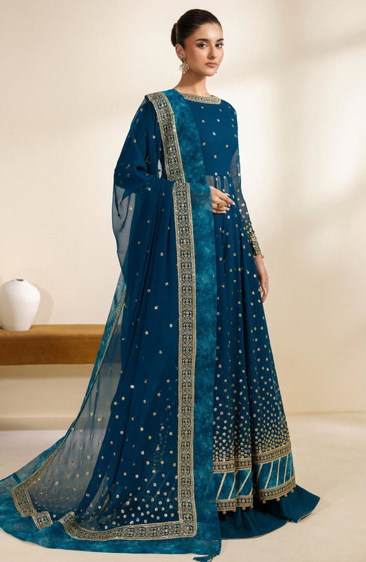 Meraki by Zarif Embroidered Chiffon Unstitched 3 Piece Suit - 08 Zenia - ZRF26MRK - Blue - Festive Collection