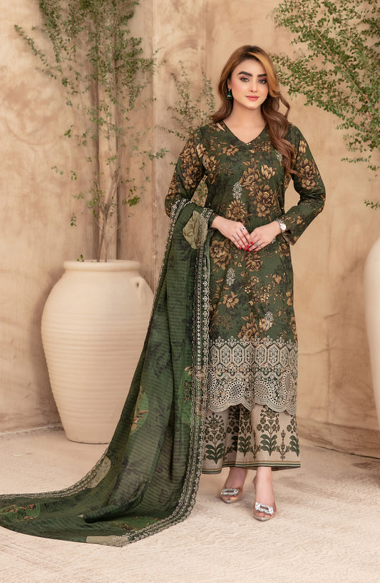 Merrachi by Tawakkal Fabrics Embroidered Lawn Unstitched 3 Piece Suit - D-3498 - TF26MRI - Green - Summer Collection