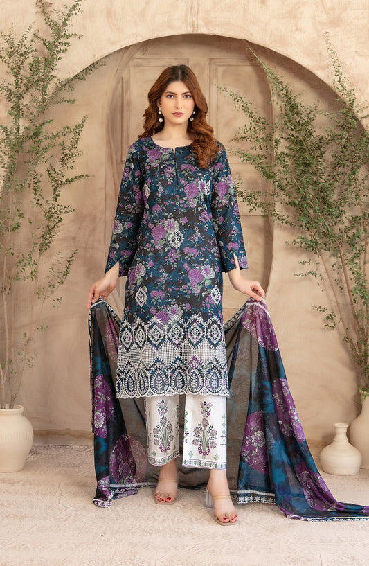 Merrachi by Tawakkal Fabrics Embroidered Lawn Unstitched 3 Piece Suit - D-3495 - TF26MRI - Blue - Summer Collection
