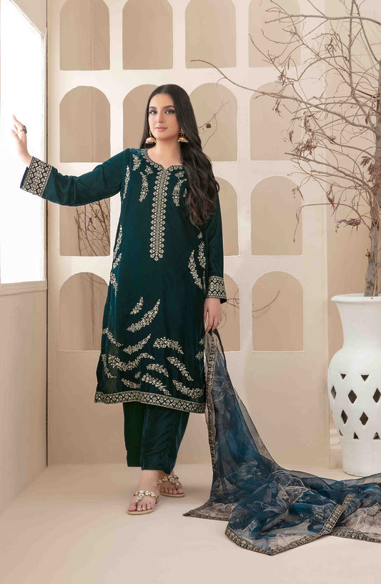 Minakari by Tawakkal Fabrics Embroidered Velvet Unstitched 3 Piece Suit - D-5277 - TF25VLT - Green - Winter Collection