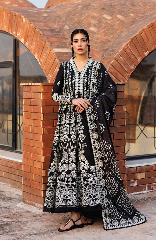 Mirabelle by Emaan Adeel Embroidered Lawn Unstitched 3 Piece Suit - Midnight Bliss - ED26MR - Black - Festive Collection