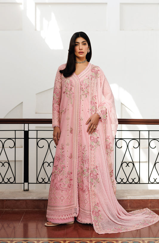 Mirabelle by Emaan Adeel Embroidered Lawn Unstitched 3 Piece Suit - Fiona - ED26MR - Pink - Festive Collection