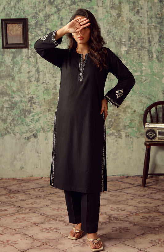 Miras by Amna Khadija Embroidered Cotton Stitched 2 Piece Co-ord Set - AKM-03 - AM26MRAS - Black - Summer Collection