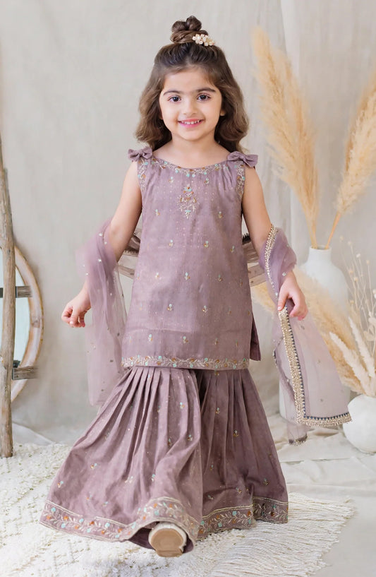 3 Piece Embroidered Cotton Lawn Sharara - 11090-Prpl - MOD26FFC - Festive Collection