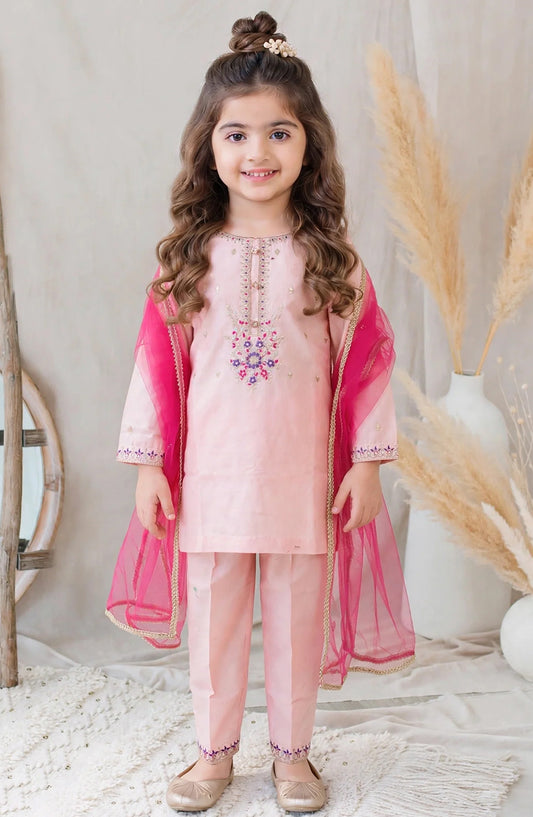 3 Piece Pink Cotton Lawn Embroidered Gharara - 11130-Pnk - MOD26FFC - Festive Collection