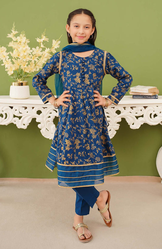 Modest Printed Linen Stitched 3 Piece Suit - 10130-Blu - MOD25PRF - Blue - Festive Girls Collection