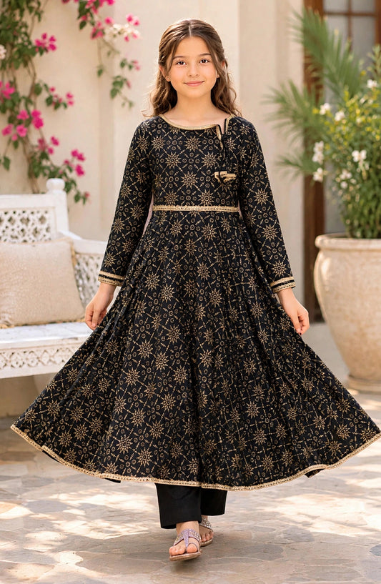 Modest Printed Cotton Stitched 3 Piece Suit - 9545-Blk Noor-e-Siyah - MOD25EKA - Black - Festive Girls Collection