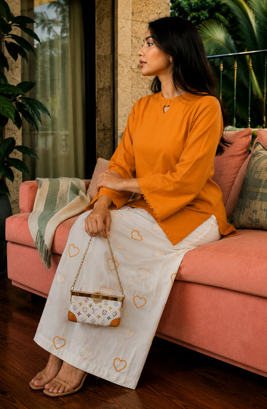 Mohabbat ki Kahani by Amna Khadija Embroidered Cotton Stitched 2 Piece Co-ord Set - AKMKK-04 - AM26MBTK - Orange - Summer Collection
