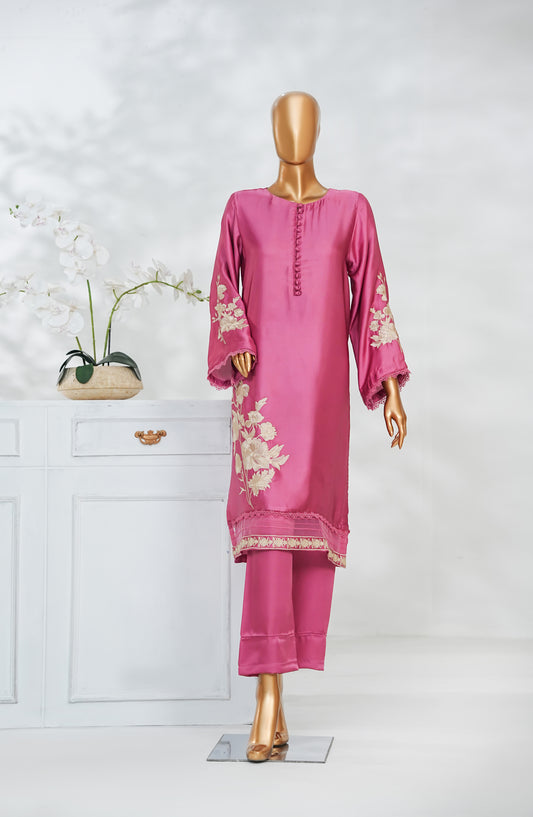 Mohar by Amna Khadija Embroidered Shamooz Silk Stitched 2 Piece Suit - AKMS-02 - AM25HARR - Pink - Winter Collection