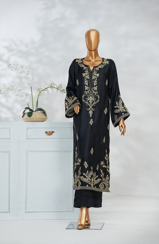 Mohar by Amna Khadija Embroidered Shamooz Silk Stitched 2 Piece Suit - AKMS-03 - AM25HARR - Black - Winter Collection