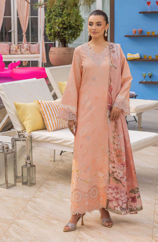 Mojito by Saad Shaikh Embroidered Lawn Unstitched 3 Piece Suit - D-1105 Flyme - SS25MOJ - Peach - Summer Collection