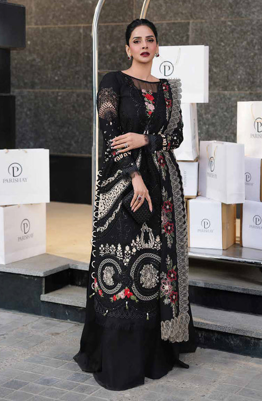 Monaco by Parishay Luxury Embroidered Lawn Unstitched 3 Piece Suit - MN-03 - PS26MNC - Black - Summer Collection