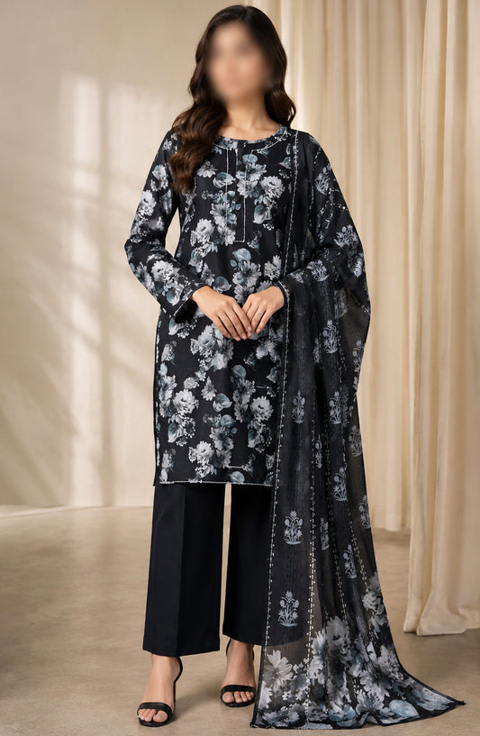 Monochrome Printed Lawn Stitched 3 Piece Suit - AKMP-01 - AM26MCH - Black - Summer Collection